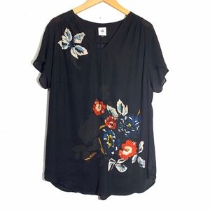 Cabi Fiore Floral Tunic Blouse Medium Black